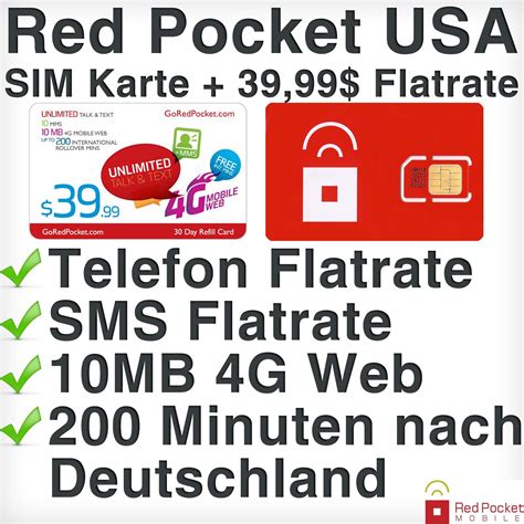 Red Pocket Usa Sim Karte Flatrate Talk Guthaben Code