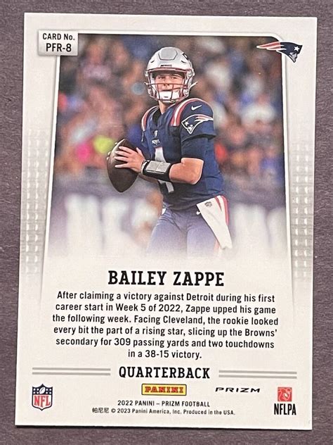 Bailey Zappe Rc Panini Prizm Rookie Silver Patriots Qb Pfr Ebay