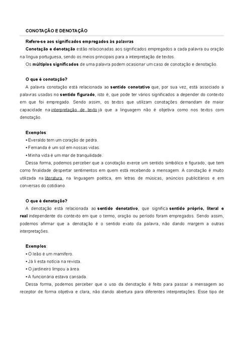 Atividades Denotação E Conotação