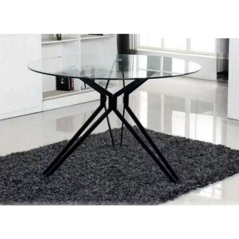 Mesa Redonda River Tapa Cristal Y Patas Negras 75 Cm Alto 110 Cm Ancho