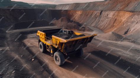 Premium Photo | Aerial panorama of a coal mine big yellow mining truck ...