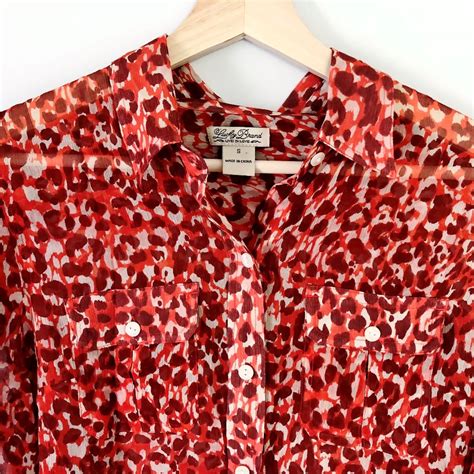 Lucky Brand Silk Sheer Leopard Print Button Down Gem