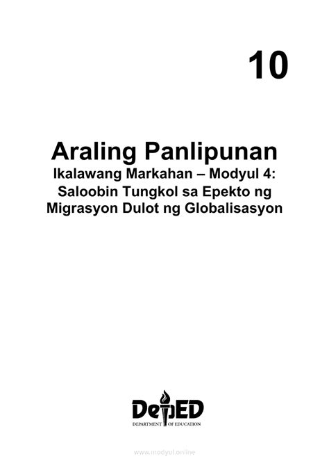 Araling Panlipunan Ikalawang Markahan Modyul Saloobin Tungkol