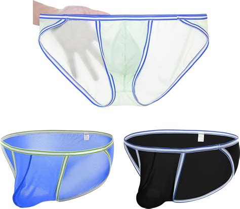 Zonbailon Mens Briefs Dual Pouch Ice Silk Underwear See Through Ultra