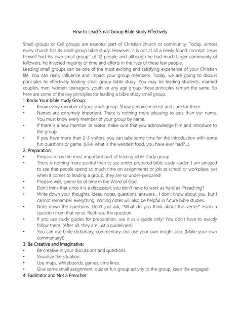 How to lead small group bible study effectively | PDF