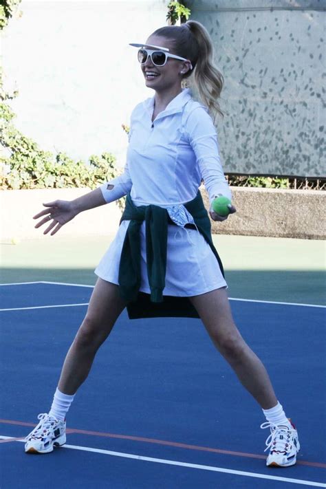 Demi Burnett In A White Mini Dress Was Seen During A Tennis Practice In