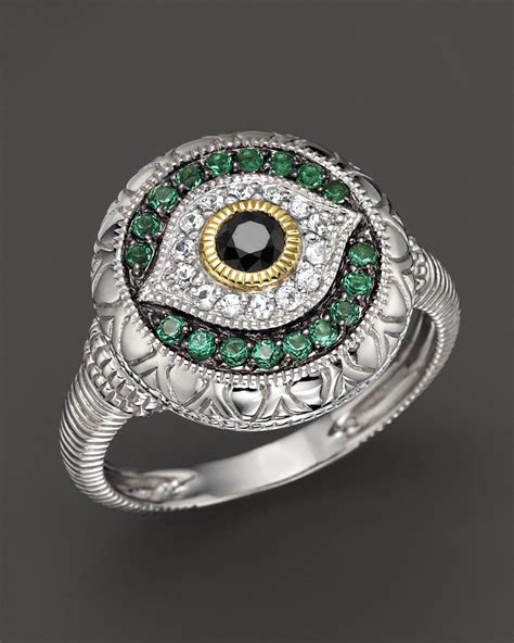 Judith Ripka Sterling Silver Evil Eye Ring With Black And White