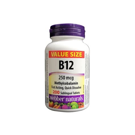 Webber Naturals Vitamin B12 250 Mcg 200 Sublingual Tablets Value Si