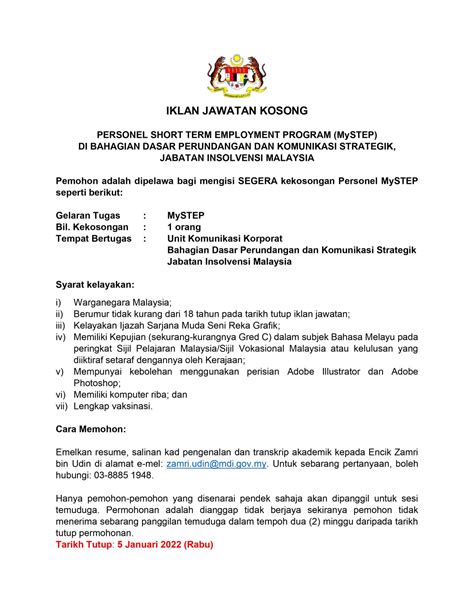 Iklan Jawatan Jabatan Insolvensi Malaysia Jobs Hub