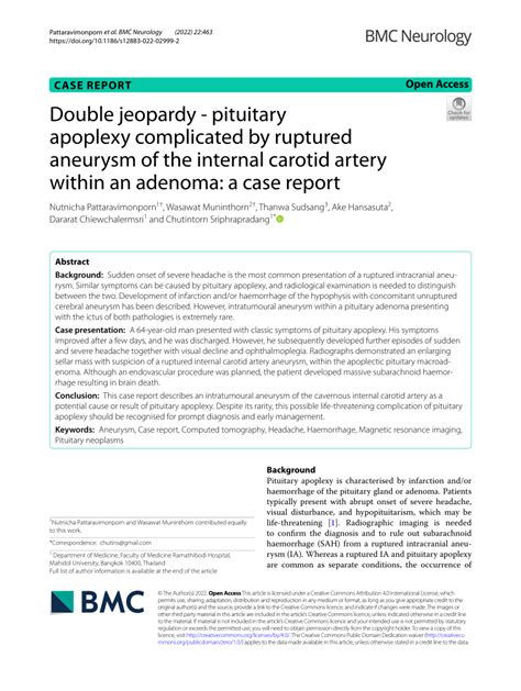 PDF Double Jeopardy Pituitary Apoplexy Complicated By Ruptured