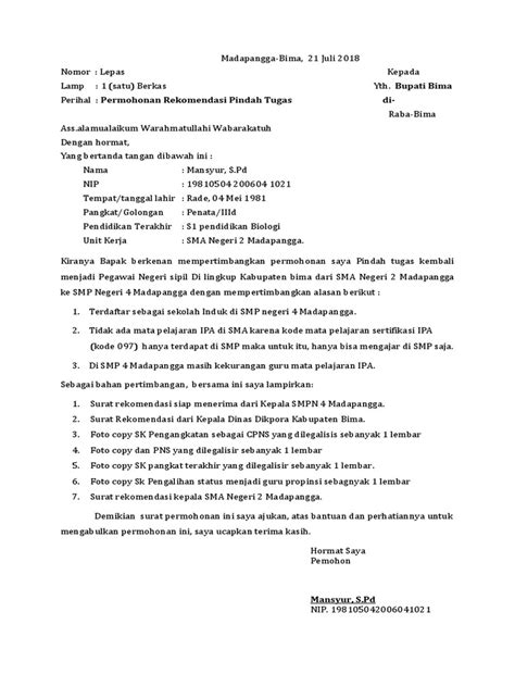 Detail Contoh Surat Permohonan Pindah Pns Koleksi Nomer 58