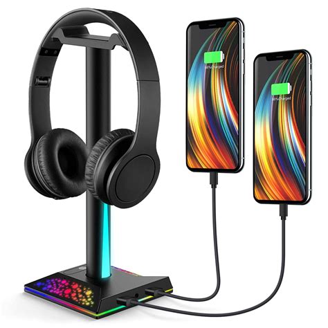 TSV Gaming RGB Headphones Stand with LED Lights, 2 USB & 3.5mm Ports ...