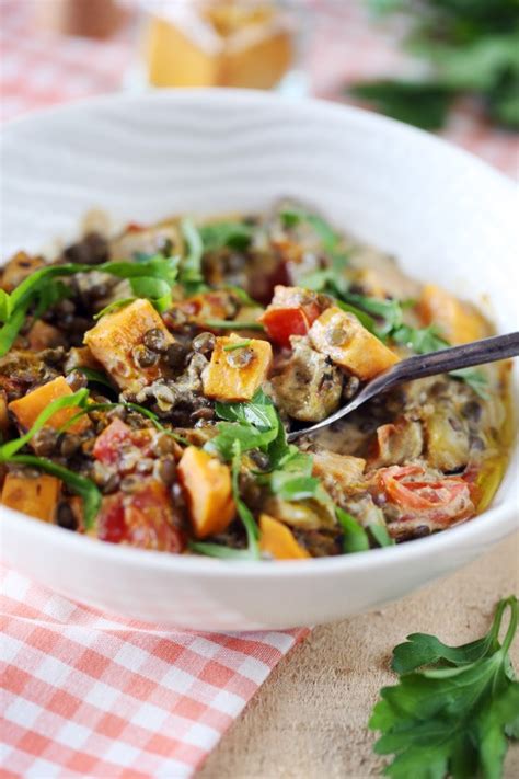 Dahl De Lentilles Vertes Aubergine Et Patate Douce Chefnini