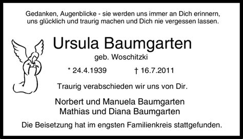 Traueranzeigen Von Ursula Baumgarten Trauer In Nrw De