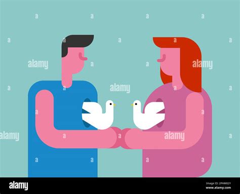 Couple Embraces Doves In Heart Free Love Concept Stock Vector Image