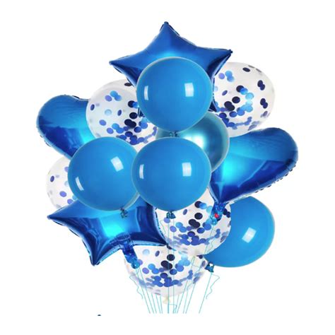 Kit Buque Balão Metalizado 14 Peças Bexiga Festa Azul Shopee Brasil