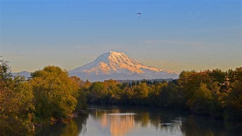 Mt Rainier with Puyallup River from Milroy Bridge, Puyallup