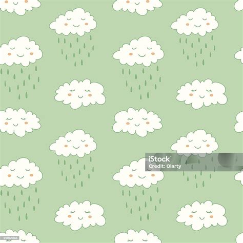 Seamless Pattern With Cute Smiling Clouds Stock Illustration Download