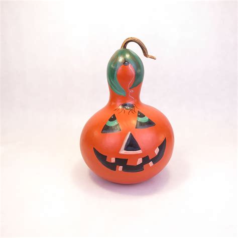 Vintage Hand Painted Halloween Gourd Jack O Lantern 925 Tall