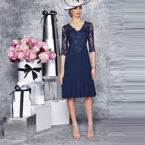 Navy Blue Mother Of The Bride Dress Half Sleeve Lace Applique Wedding