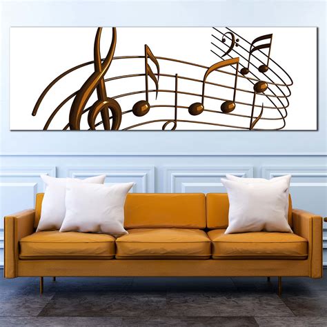 Music Harmony Canvas Print, Brown 3D Musical Notes 1 Piece Canvas Wall Art, White Modern ...