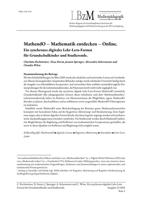 Pdf Mathendo Mathematik Entdecken Online Ein Synchrones