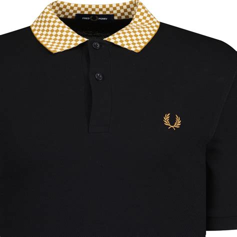 Fred Perry Chequerboard Collar Retro Pique Polo Shirt In Black