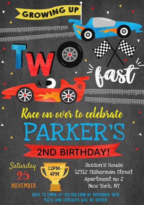 Race Car Racing Two Fast Nd Birthday Invitations Zazzle Nd