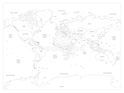 Mapa Do Mundo Mapa Pol Tico Detalhado Fino E Preto Nomes De Pa Ses