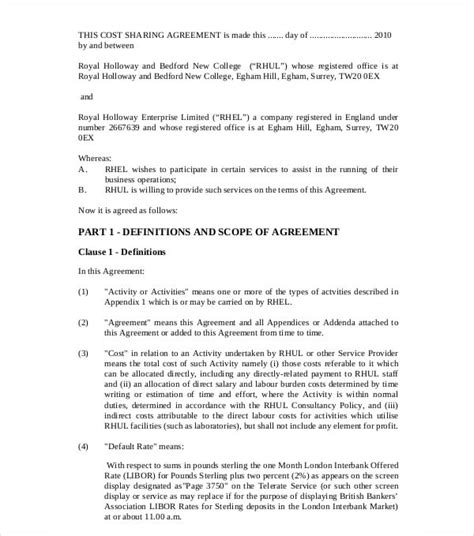 Cost Sharing Agreement Template