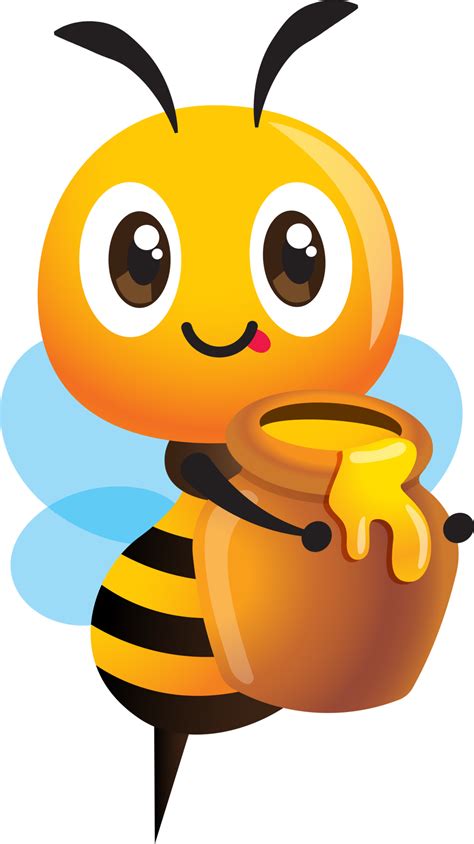 Cartoon Cute Bee Carrying Honey Pot With Dripping Honey Png