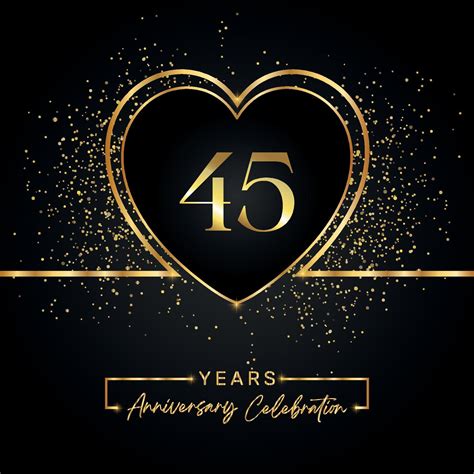 Celebración del aniversario de 45 años con corazón dorado y brillo