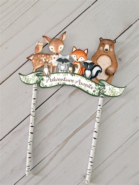 Woodland Cake Topper Woodland Greenery Adventure Awaits Cake Etsy