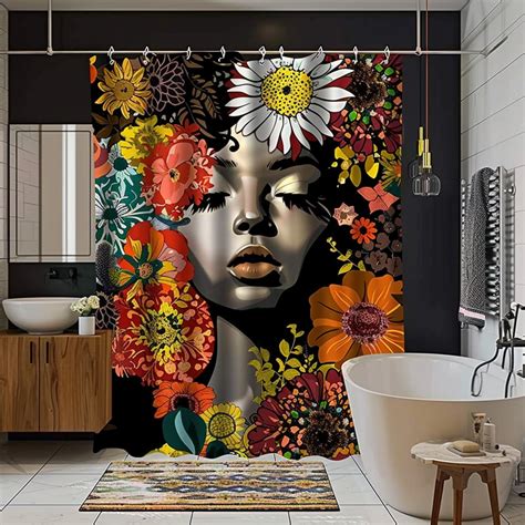 Vibrant African American Woman Shower Curtain With Floral Design For Stylish Bathroom Decor