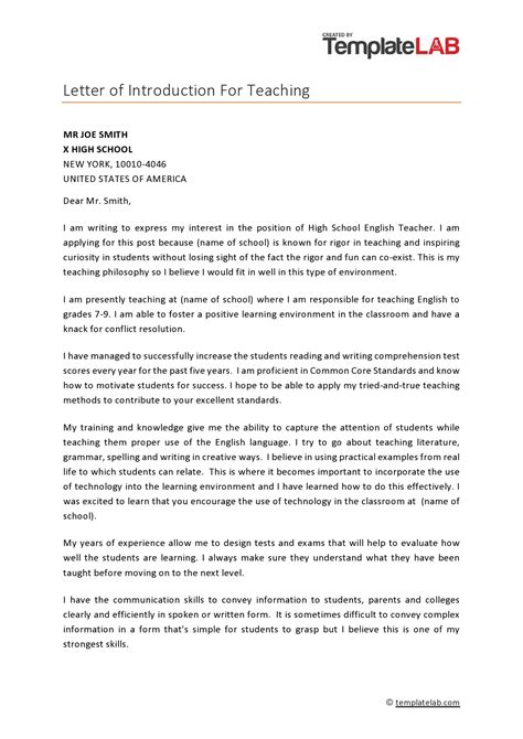 30 Editable Letters Of Introduction For Teacher Free
