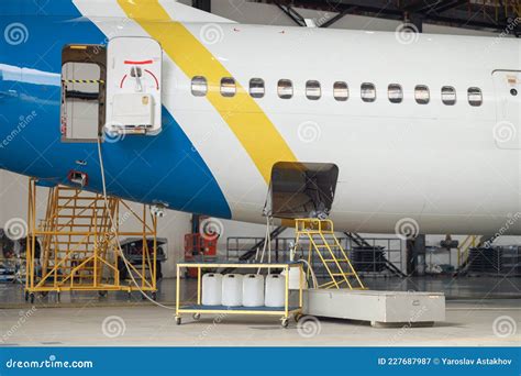 Passenger Airplane On Maintenance Repair In Airport Hangar Indoors In