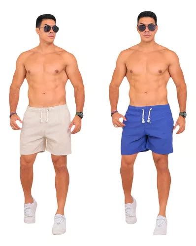 Kit 2 Short Linho Mauricinho Praia Casual Social Masculino