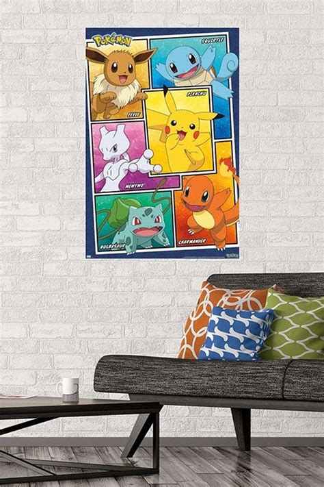 Old School Pokemon Poster Pikachu Eevee Mewtwo Squirtle Bulbasaur