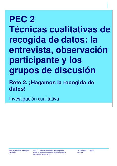 Pec Ibe Enunciado Pec Reto Hagamos La Recogida De Datos