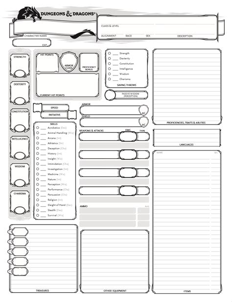 Printable E Character Sheets