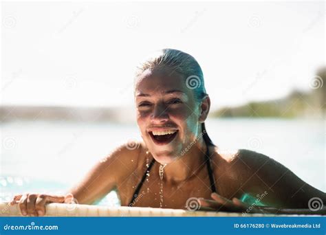 Beautiful Blonde In The Pool Smiling Stock Photo Image Of Beautiful