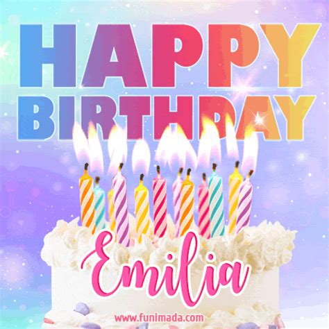 Animated Happy Birthday Cake With Name Emilia And Burning Candles