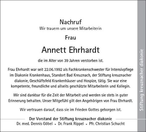 Traueranzeigen Von Annett Ehrhardt Vrm Trauer De