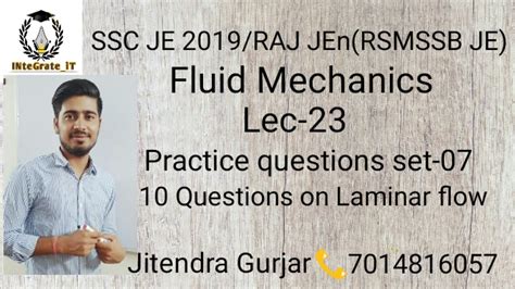 Ssc Je Raj Jen Fluid Mechanics Lec Practice Question Set By