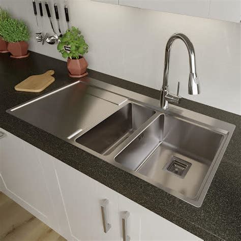 Sauber 1 5 Bowl Square Inset Stainless Steel Kitchen Sink With Left