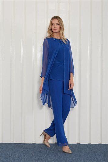 Julianna Chiffon Embellished Top Trouser Set In Royal Blue Roman