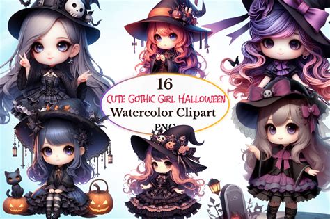 Cute Gothic Girl Halloween Clipart Graphic by craftvillage · Creative ...