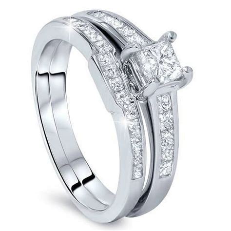 Pompeii Princess Cut Diamond Engagement Ring Wedding Ring Set 1ct 14k White Gold