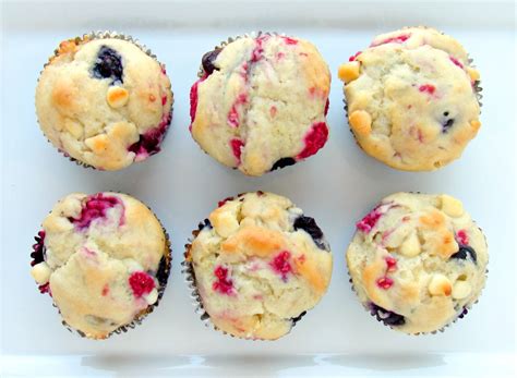 Blueberry Raspberry And White Chocolate Chip Muffins A Bajillian Recipes