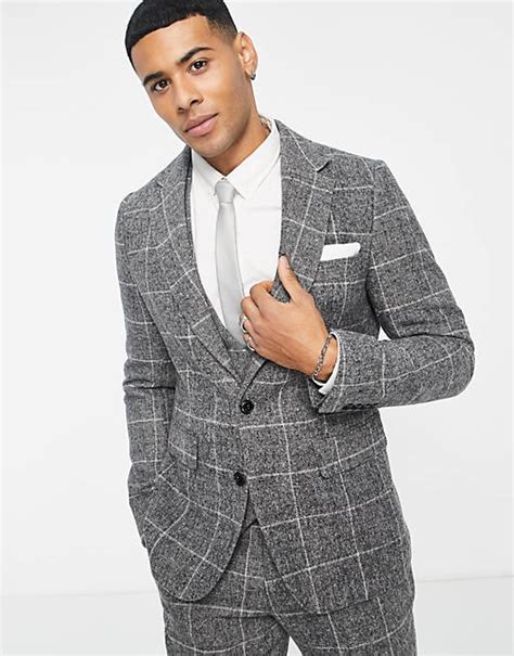 Gianni Feraud Wool Mix Windowpane Check Slim Fit Suit Jacket Asos